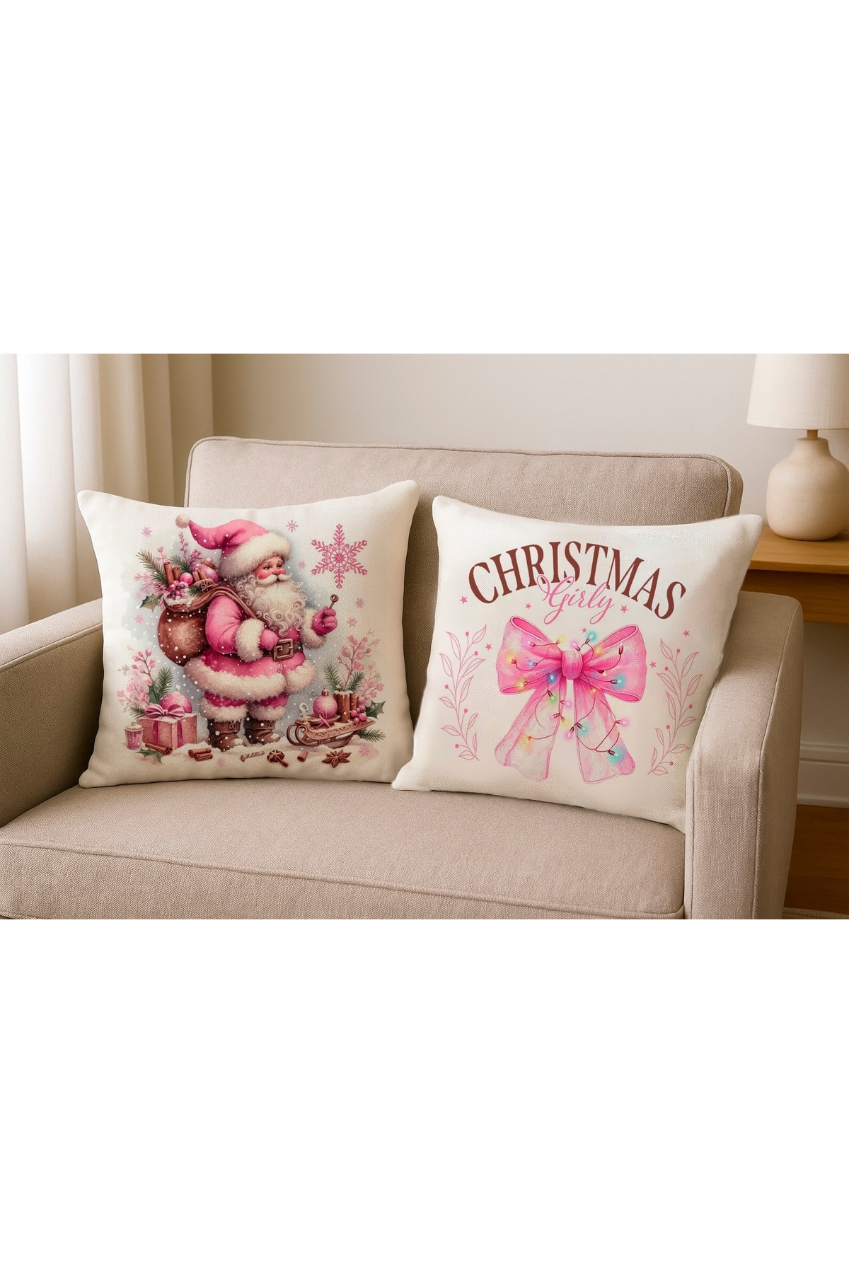 Digital Baskılı Yılbaşı Desenli Dekoratif Kırlent Kılıfı 43x43cm