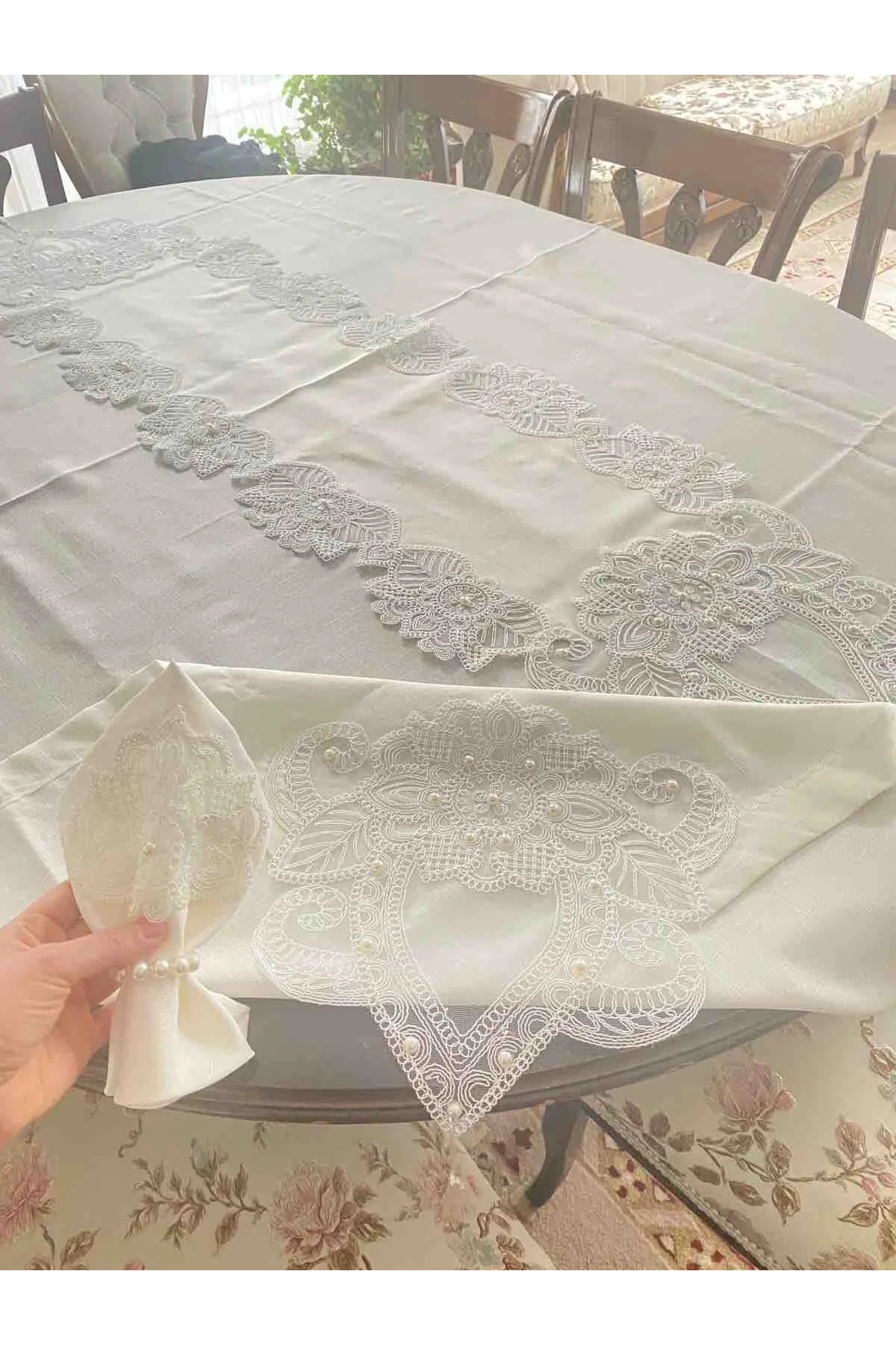 12 Kişilik Masa Örtüsü Takımı, Masa Seti 12 Kişilik 26 Parça 160x220cm