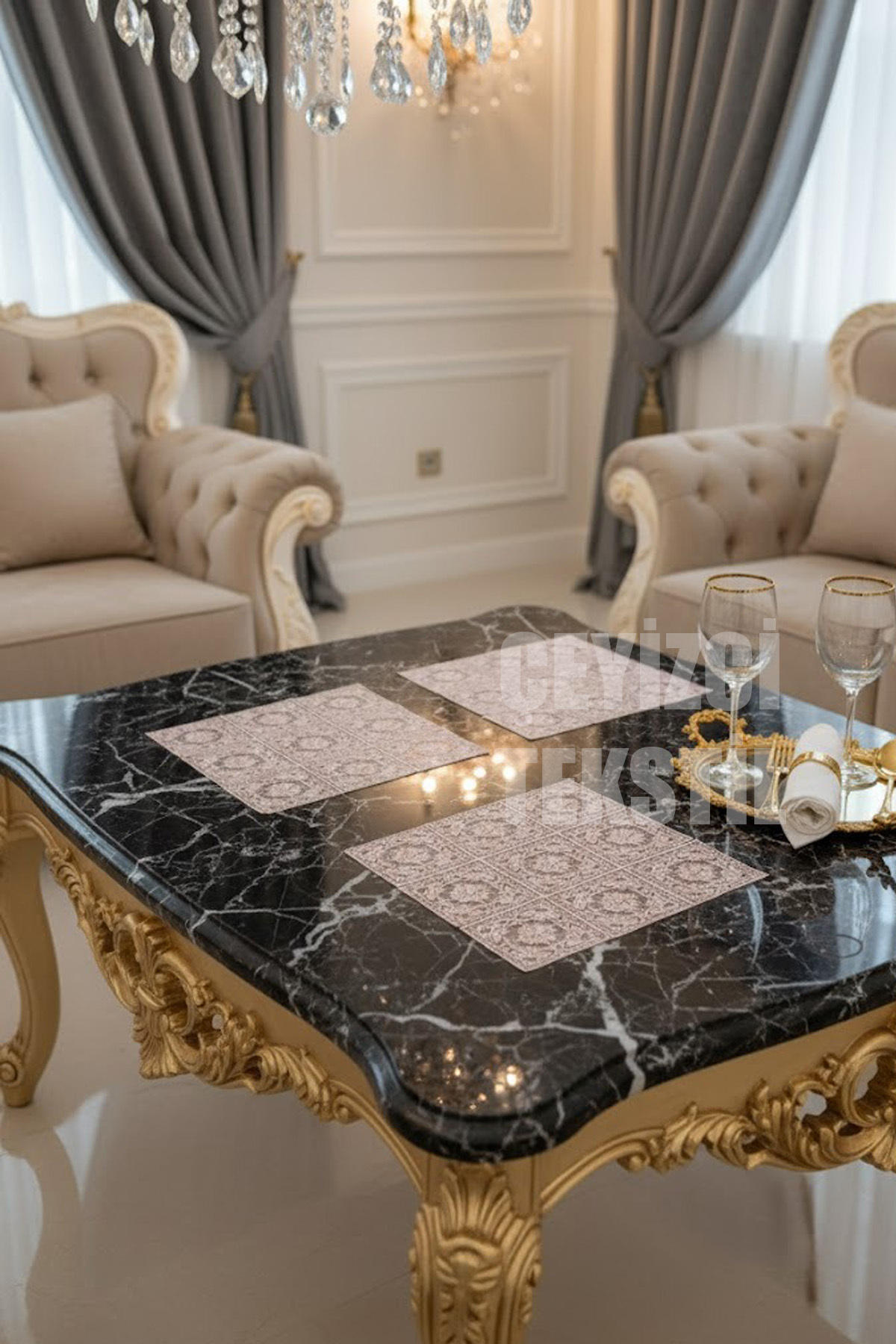 3 Parça Salon Vitrin Peçetesi Sehpa Takımı, 3 Parça Sehpa Takımı