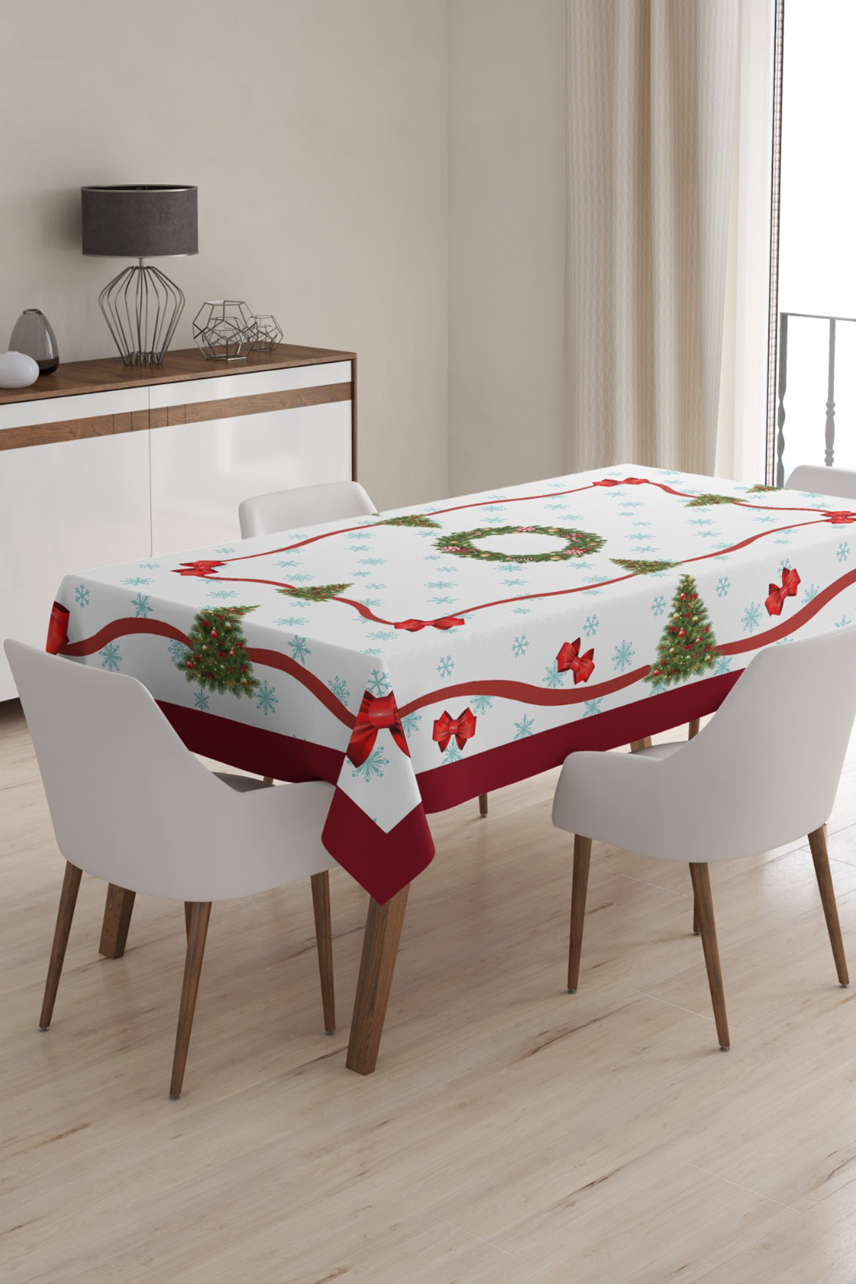 Yılbaşı Desenli Masa Örtüsü, Noel Masa Örtüsü, Dijital Christmas Noel Masa Örtüsü 120x160cm