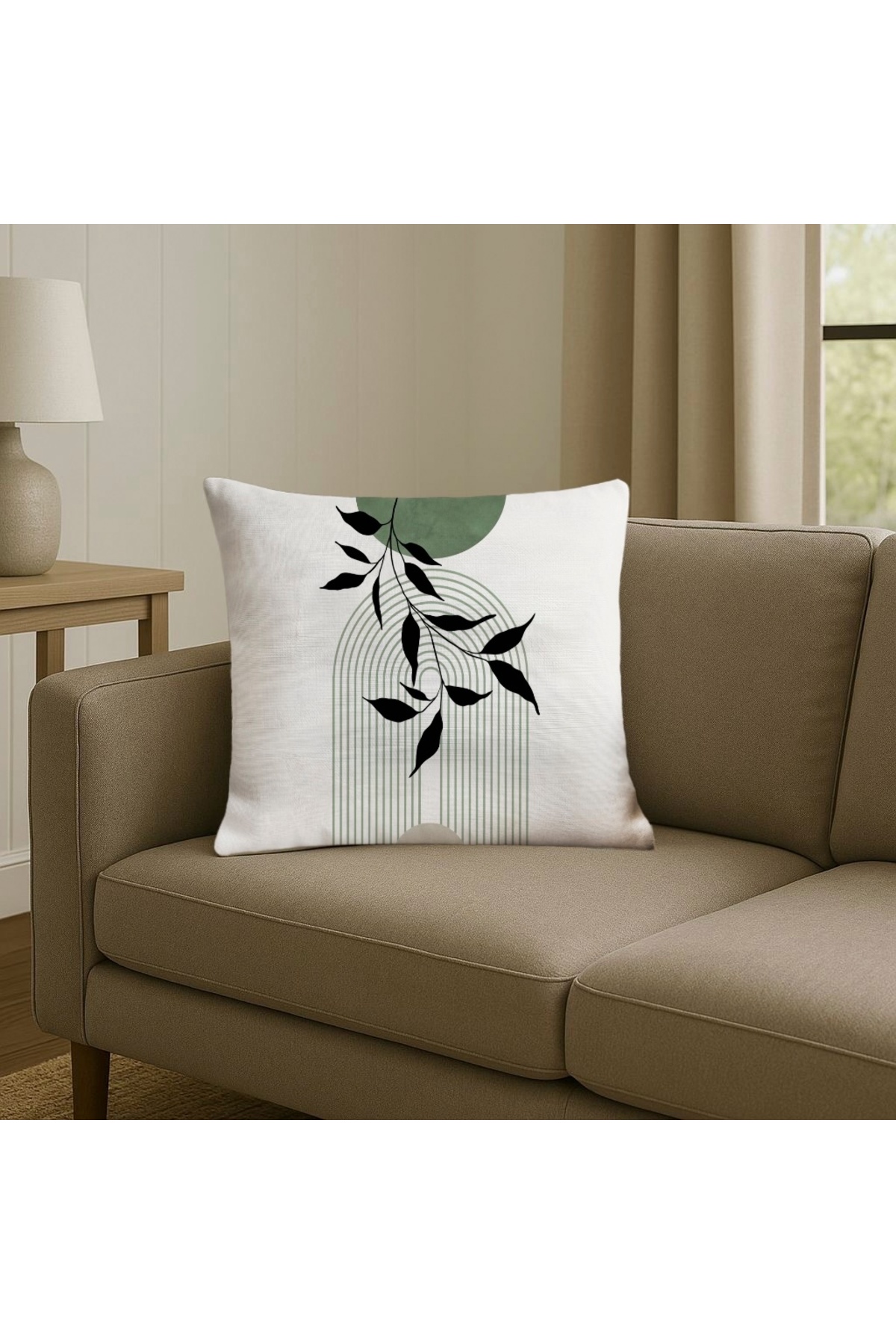 Digital Baskılı Geometrik Yaprak Desenli Dekoratif Kırlent Kılıfı 2'Li Set