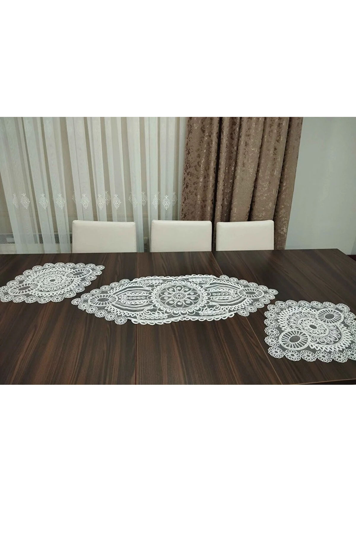 3 Parça Salon Sehpa Takımı, Masa Örtüsü 3 Parça Takım