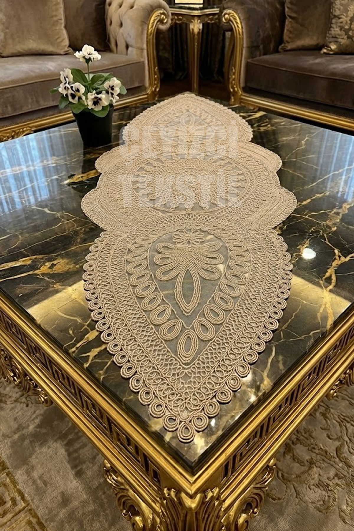Fransız Dantel Detaylı Tek Runner, Masa Üzerine Runner, Masa Örtüsü Runneri