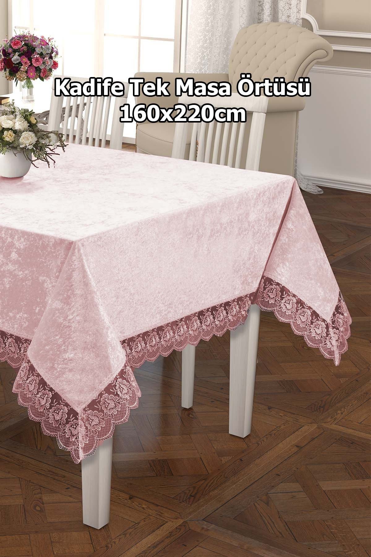 Lüks Kadife Masa Örtüsü, Dantelli Kadife Masa Örtüsü 160x220cm Kadife Masa Örtüsü