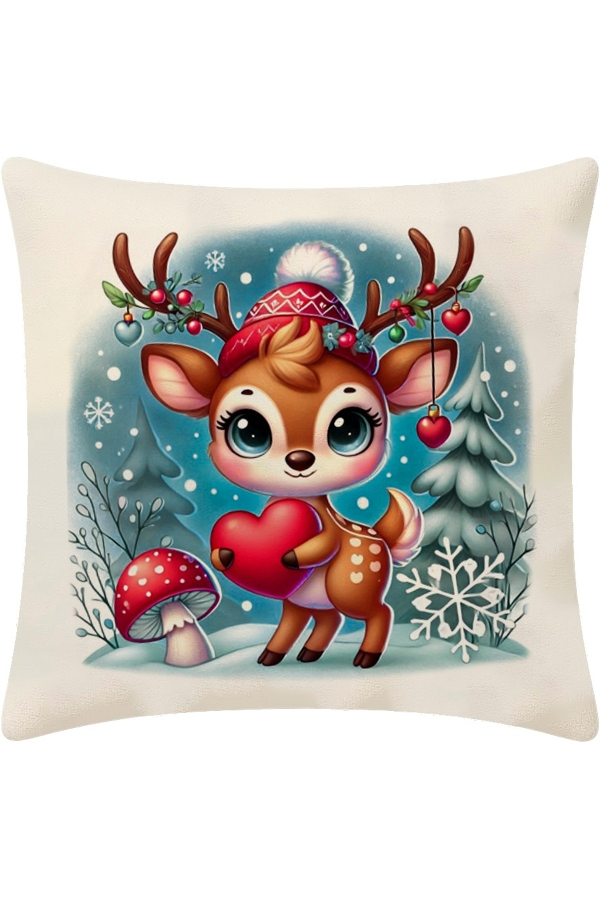 Digital Baskıl Geyikli Yılbaşı Desenli Kırlent Kılıfı 2' li Set - Home