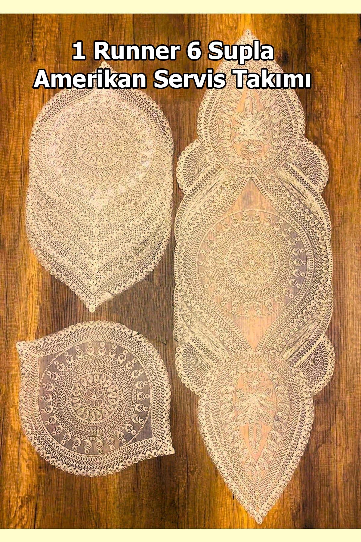 Supla Runner Seti Sunumluk Kordone Nakışlı Modern Amerikan Servis Takımı 6 Kişilik Set