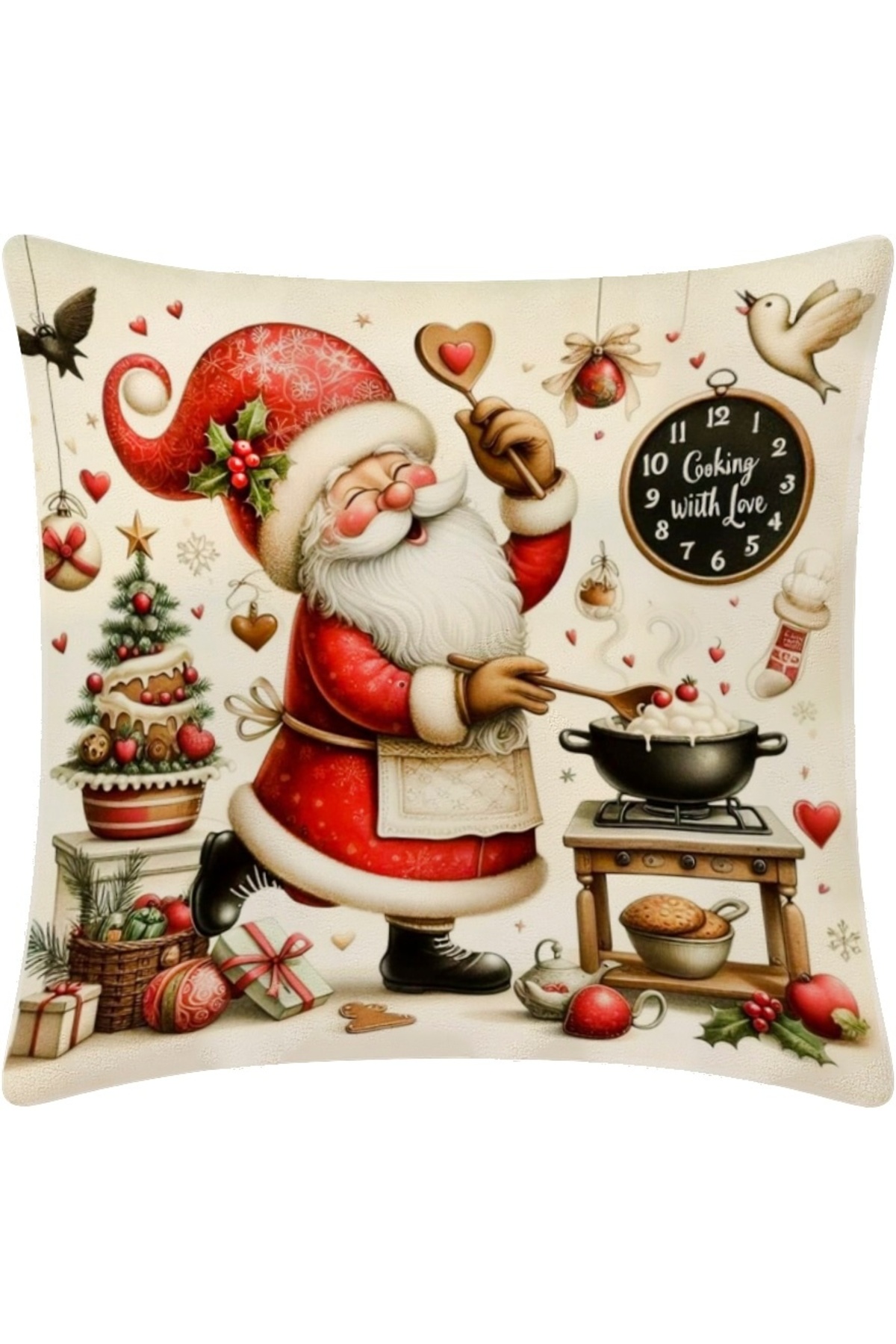 Digital Baskılı Noel Desenli Dekoratif Kırlent Kılıfı 1 Adet 43x43 cm