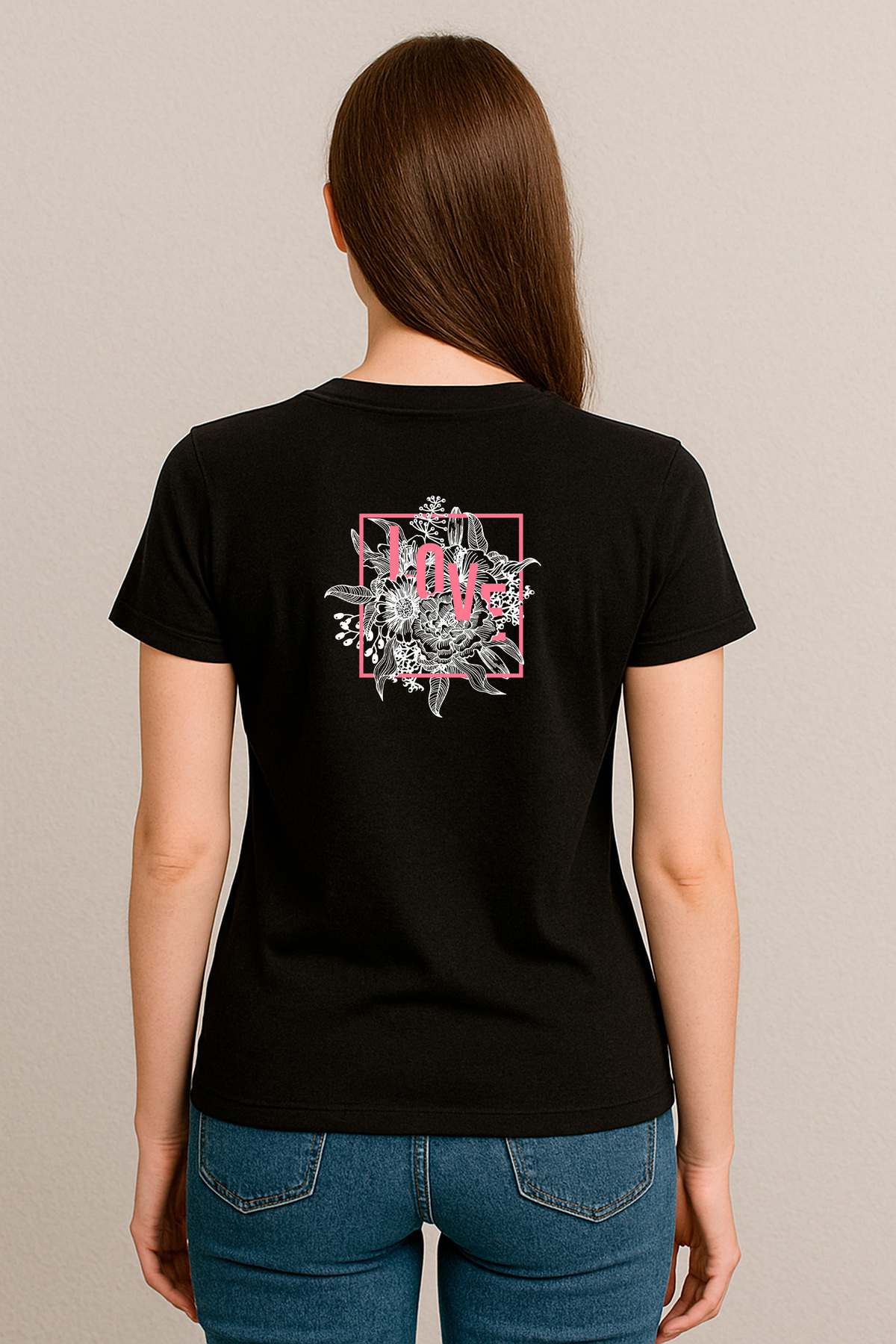 Kadın Relaxed Fit Tişört Love Çiçek Desenli – HUBERY