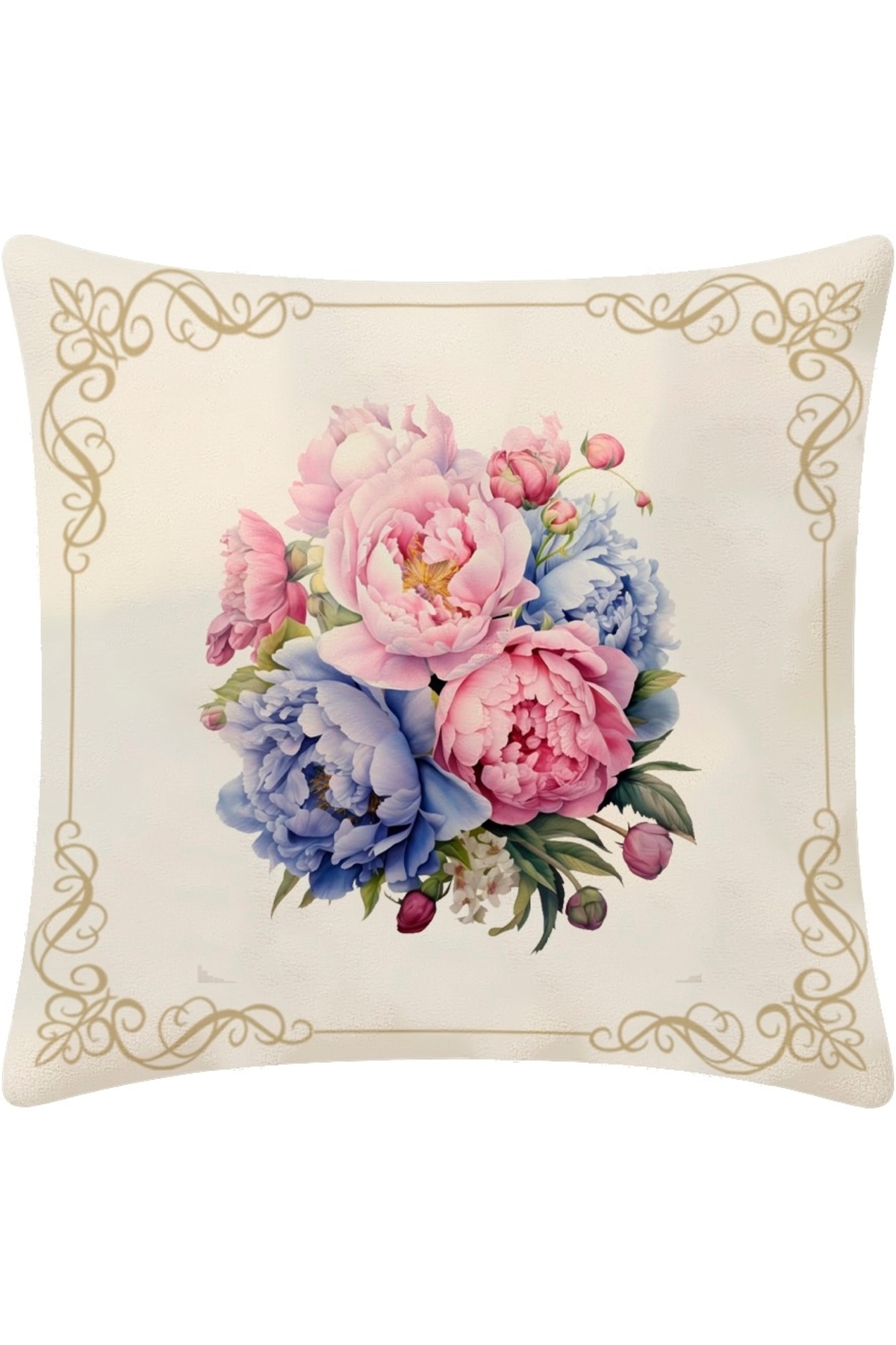 Dijital Baskılı Mavi Şakayık Desenli Dekoratif Kırlent Kılıfı 43x43 cm