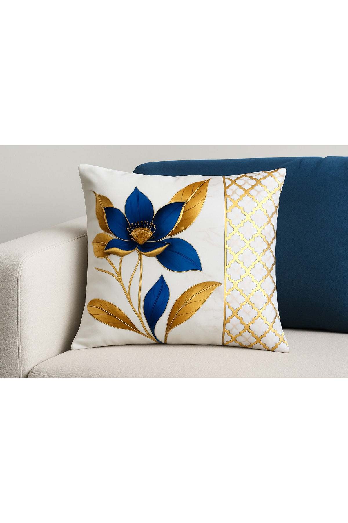 Dijital Baskılı Floral Desenli Lazer Kesim Deri Detaylı Dekoratif Kırlent Kılıfı 1 Adet