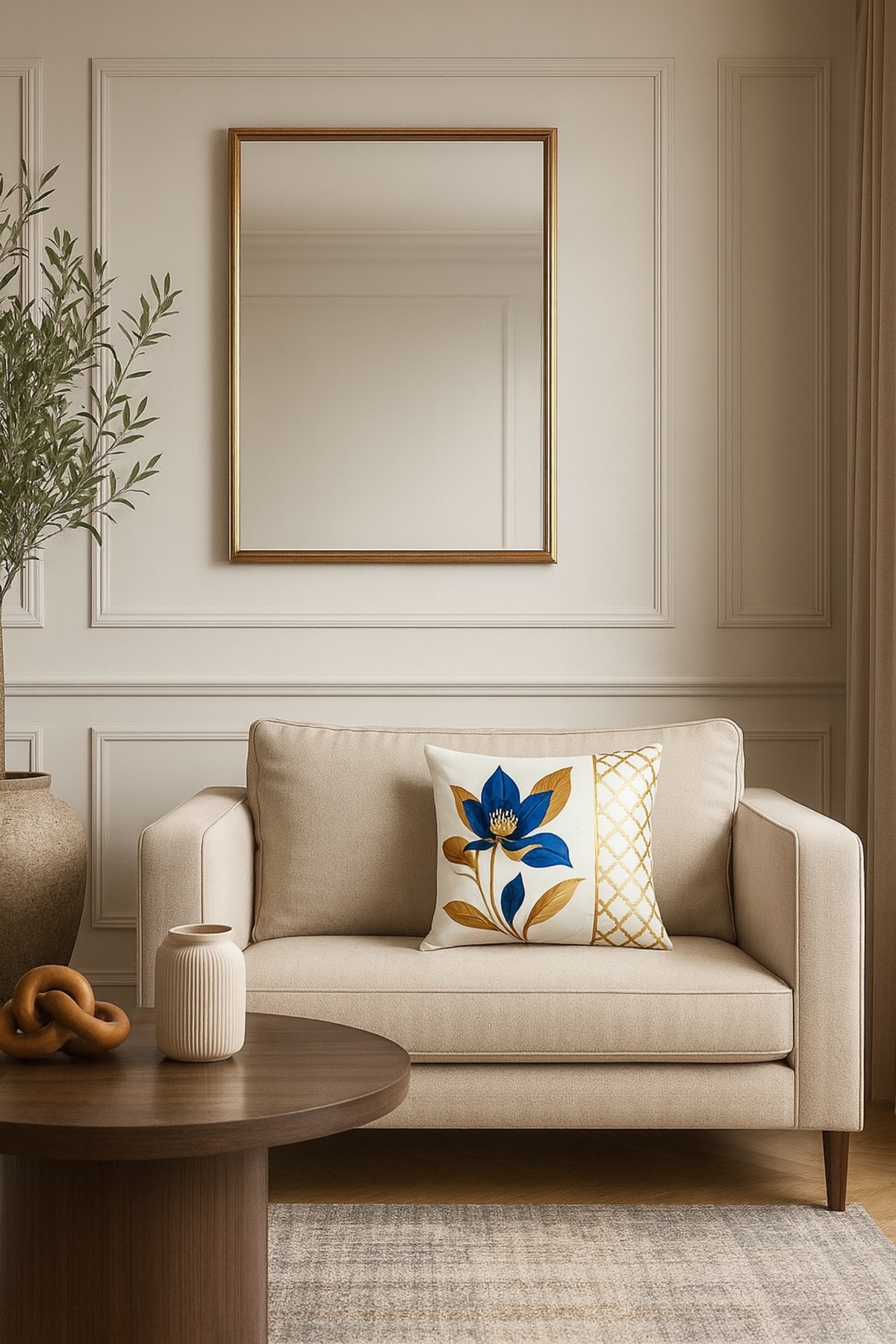 Dijital Baskılı Floral Desenli Lazer Kesim Deri Detaylı Dekoratif Kırlent Kılıfı 1 Adet