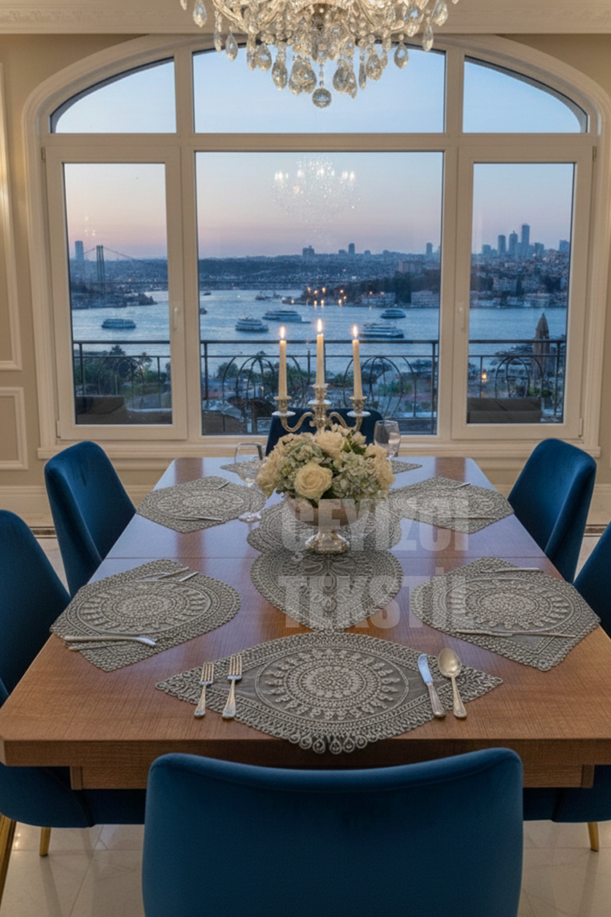 Supla Runner Seti Sunumluk Kordone Nakışlı Modern Amerikan Servis Takımı 6 Kişilik Set