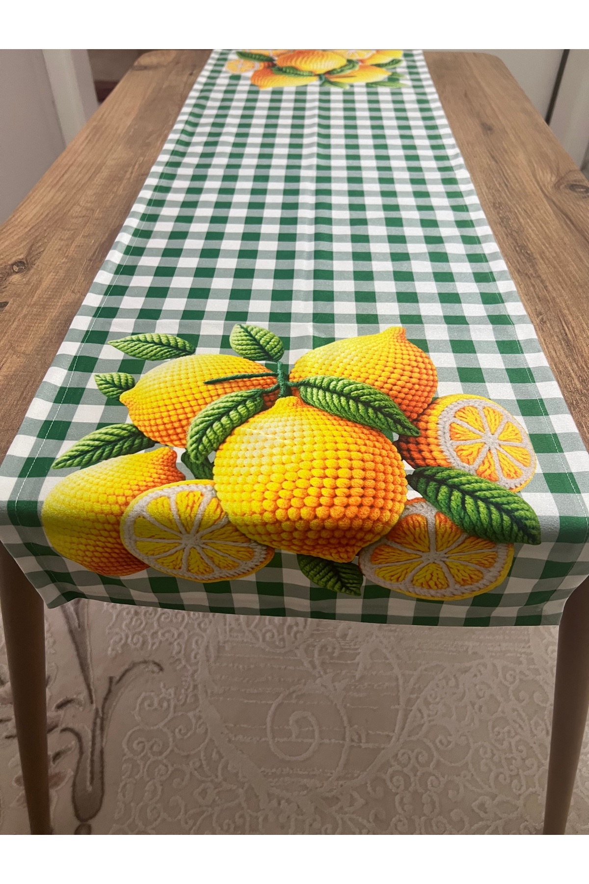 Digital Baskılı Pitikare Limon Desenli Dekoratif Masa Runner