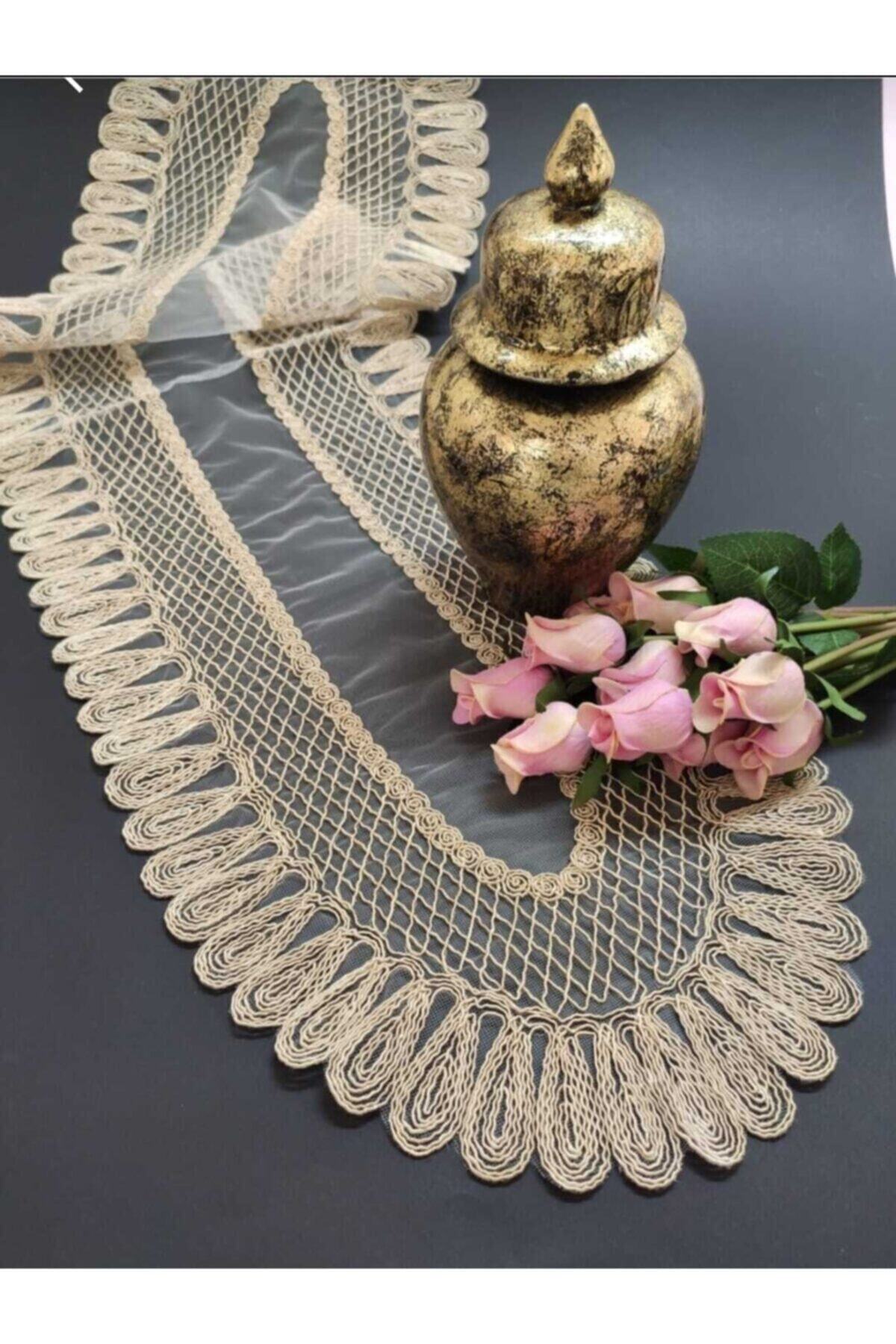 Fransız Dantel Bej Runner (120X30CM)