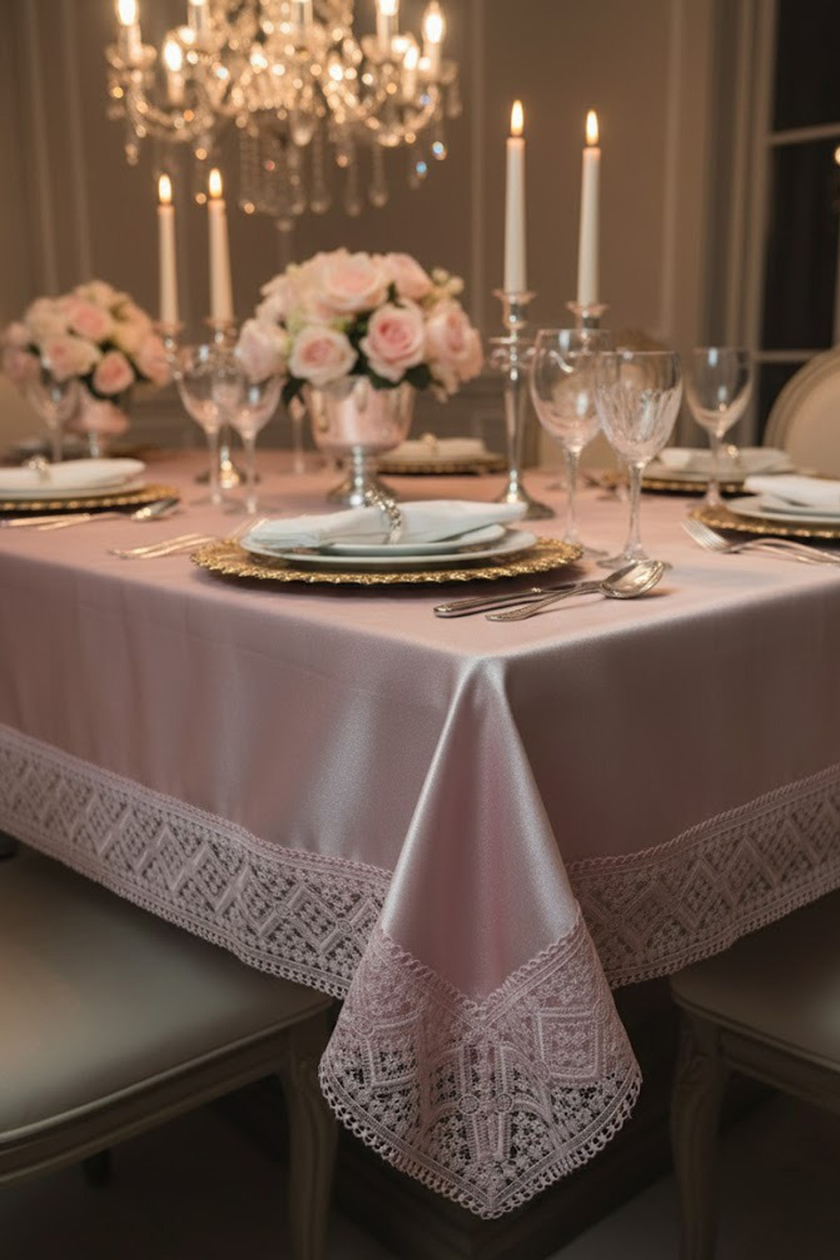 Kadife Dertsiz Tek Masa Örtüsü 160x220cm | Dantelli Kadife Yemek Masası Örtüsü 160x220cm Tek Masa