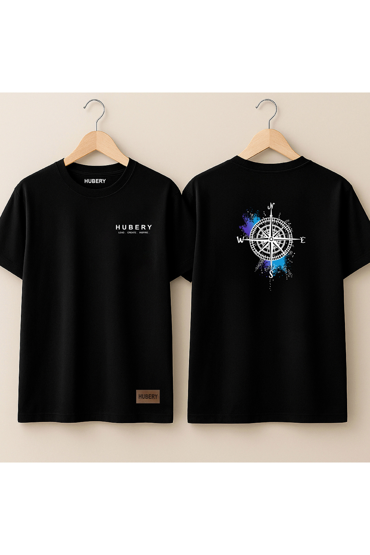 Erkek Tişört - %100 Pamuk - Relaxed Fit - Sırt Baskılı Pusula Desen /hubery