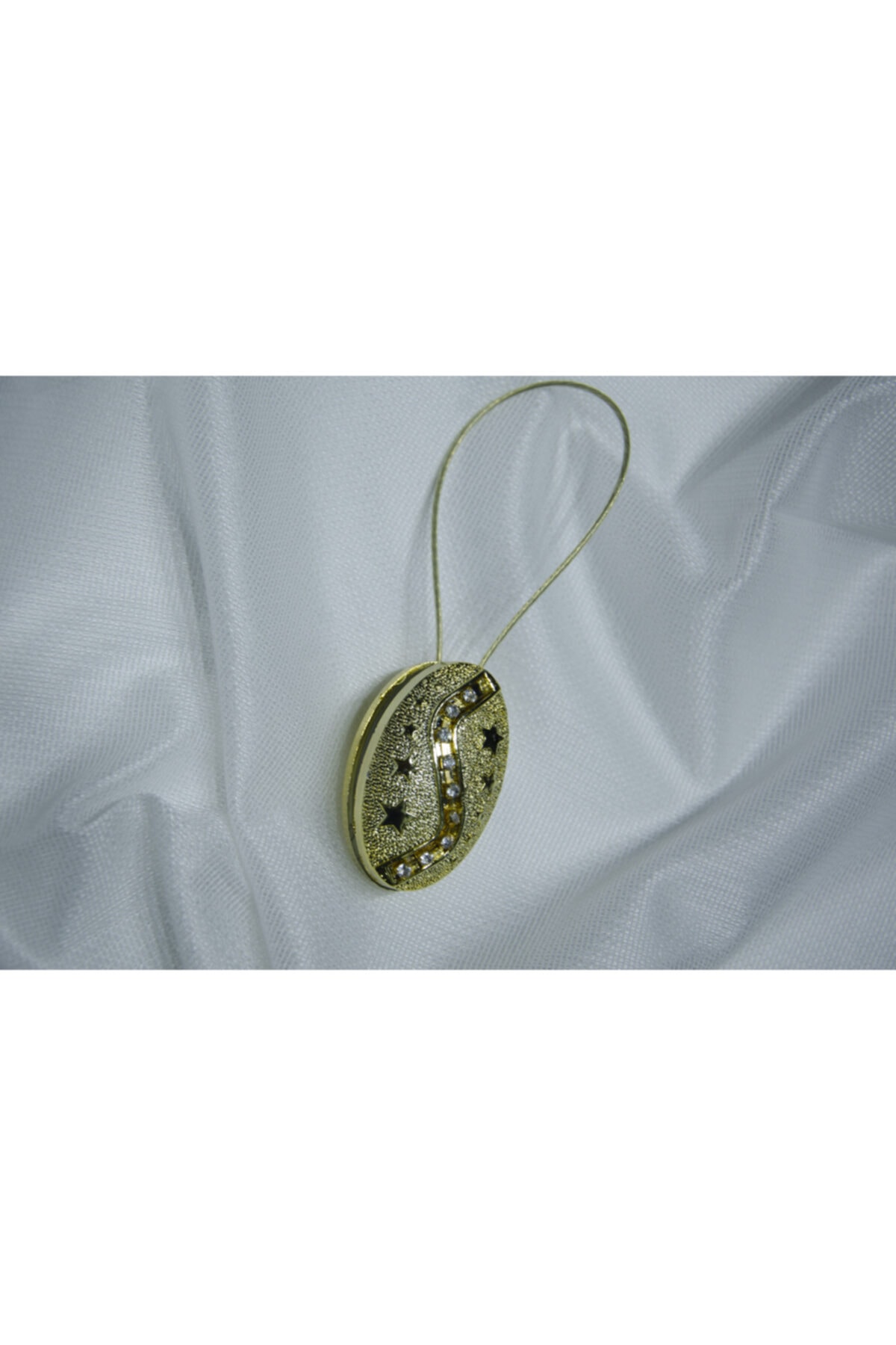 Gold Renk Oval Yıldız Taşlı Renk Mıknatıslı Perde Mandalı