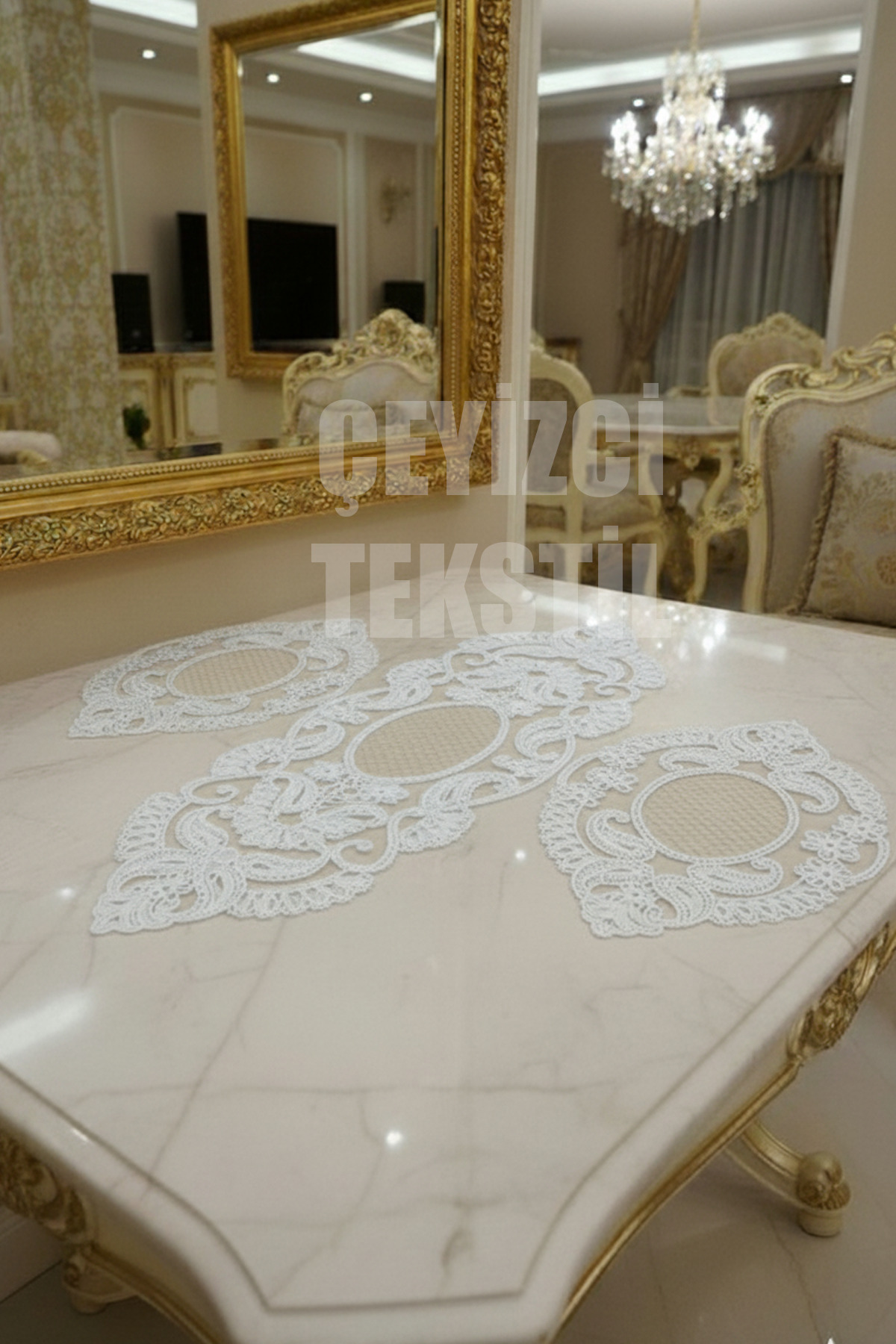 Salon Takımı, Yatak Odası 3 Parça Sehpa Örtüsü, Masa Örtüsü 3 Parça Oda Takımı
