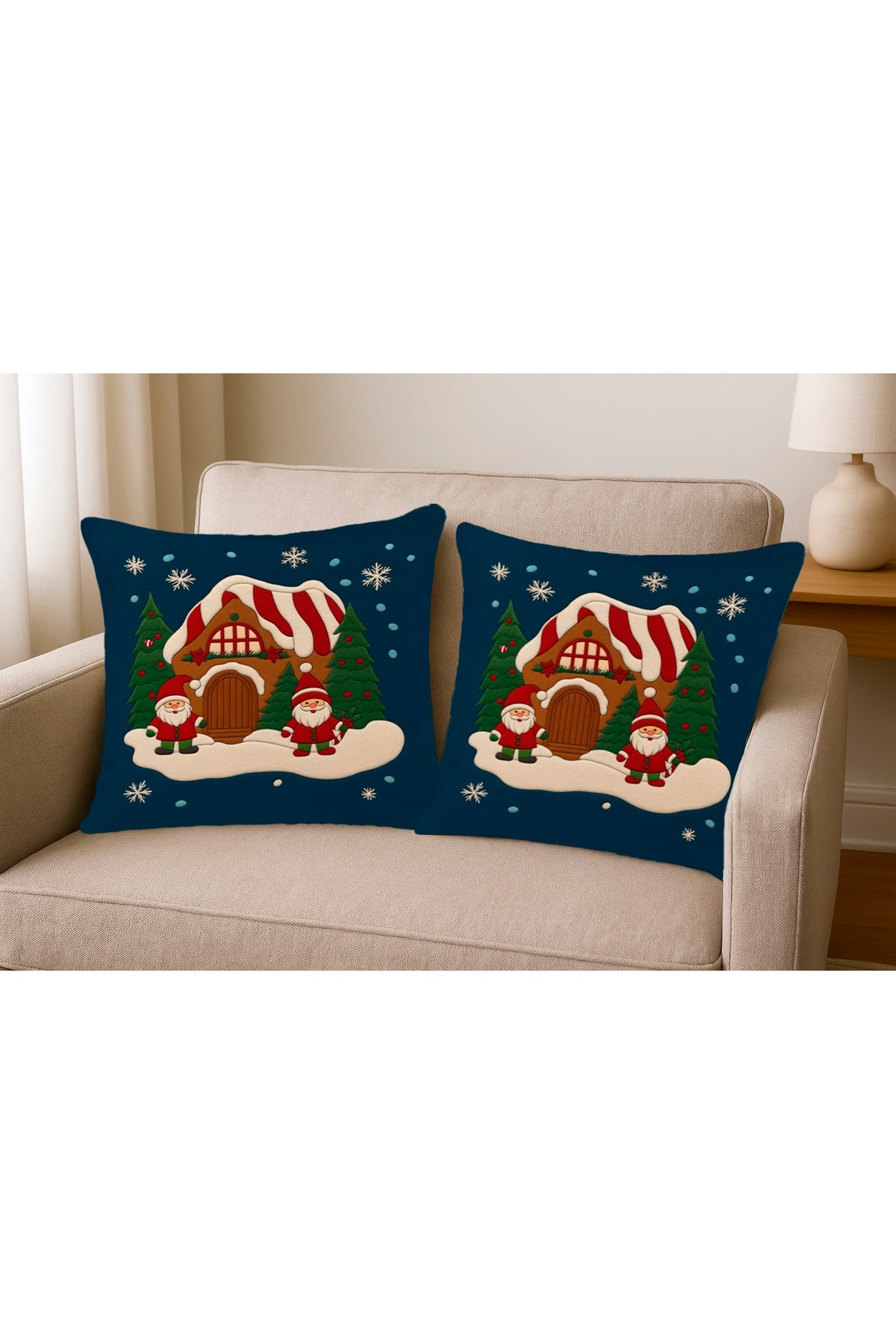 Dijital Baskılı Christmas Noel Babalı Dekoratif Kırlent Kılıfı