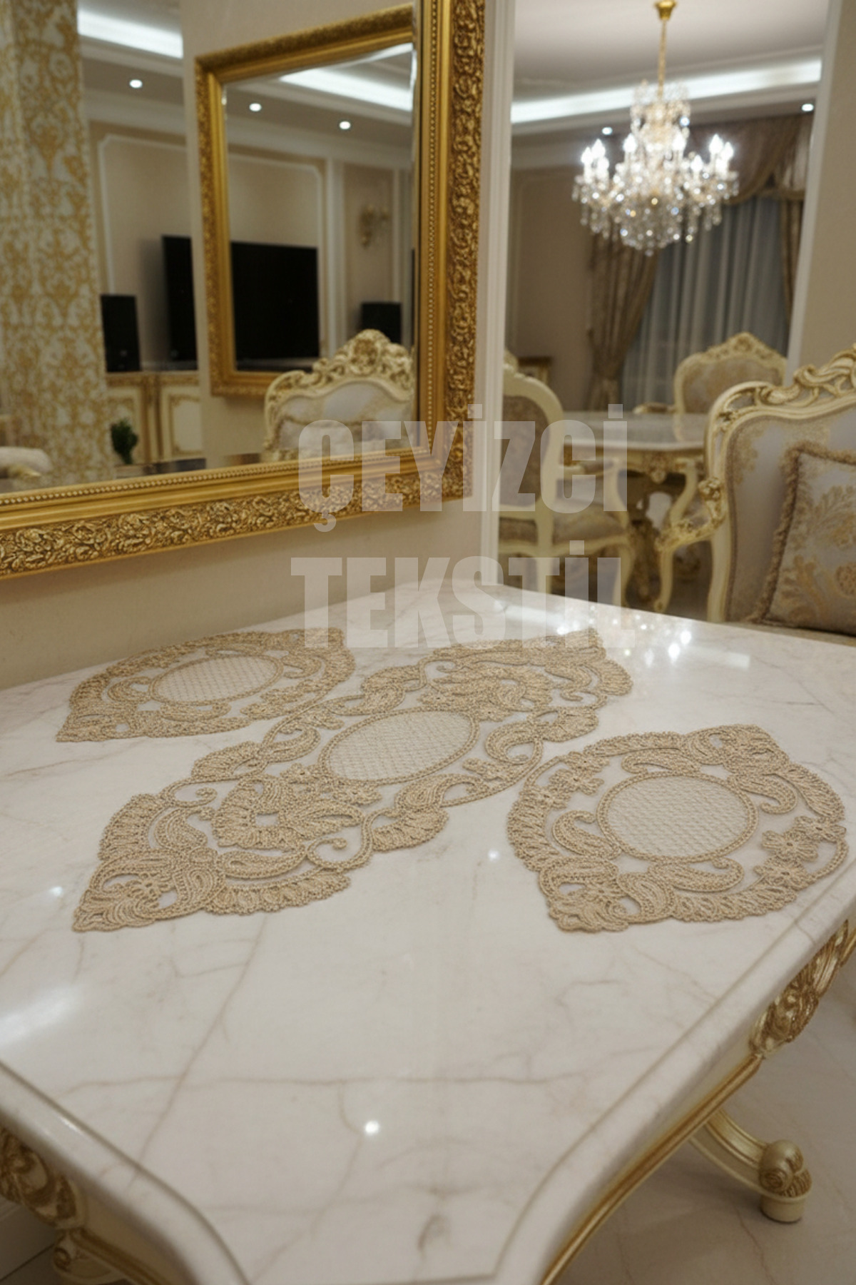 Salon Takımı, Yatak Odası 3 Parça Sehpa Örtüsü, Masa Örtüsü 3 Parça Oda Takımı