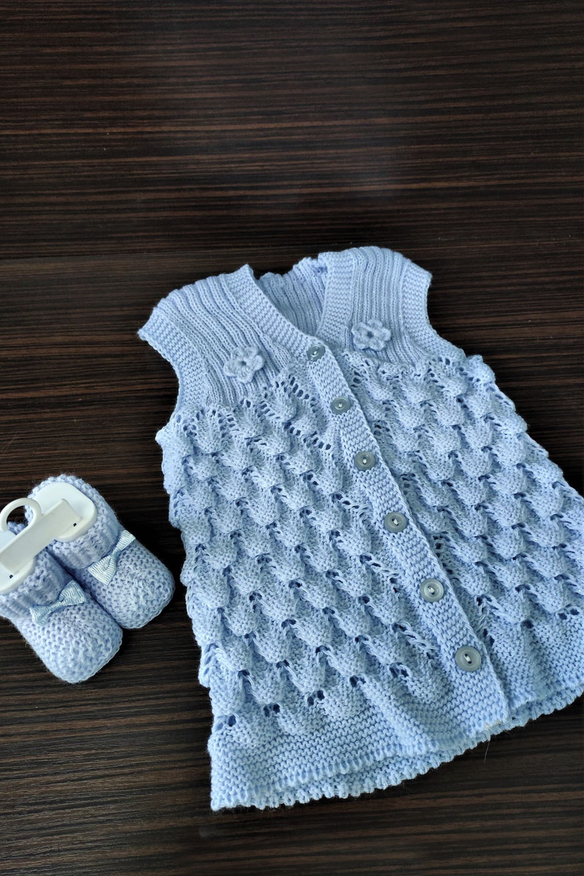 Bebek Yeleği Triko Bebek Fiyonklu Patik Hediye