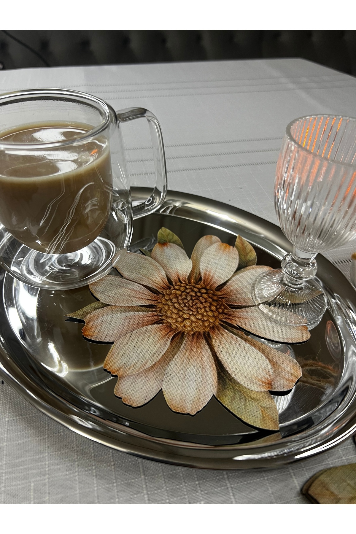 6 Adet Vintage Papatya Tasarım Lazer Kesim Kokteyl & Sunum Peçetesi