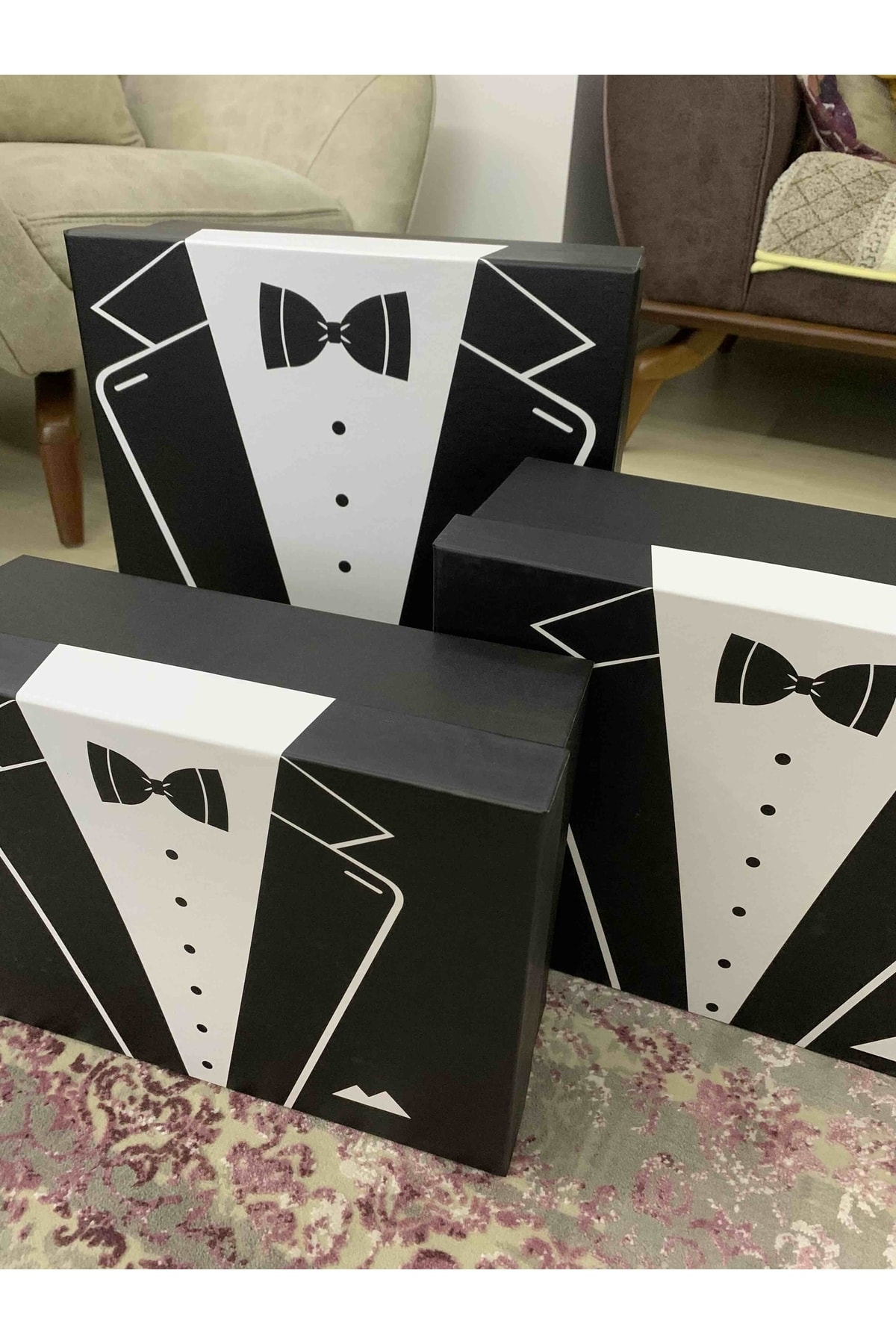 Damat Bohçası Smokin Model 3'lü Damat Kutusu
