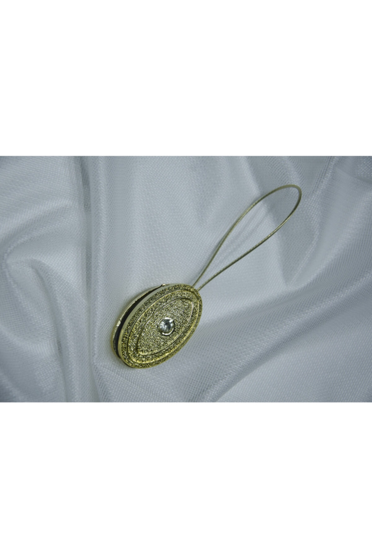 Gold Renk Oval Tek Taşlı Perde Mandalı Mıknatıslı