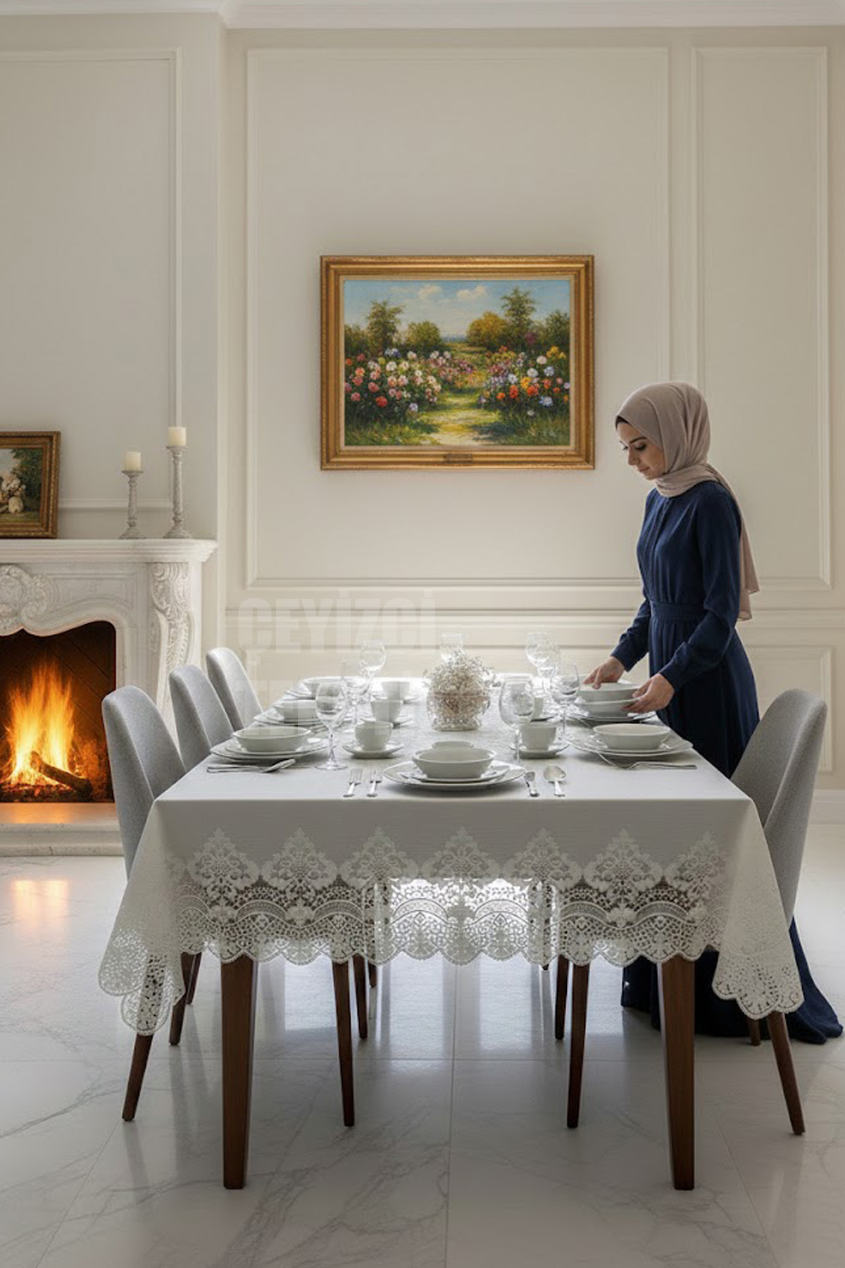 12 Kişilik Masa Örtüsü Takımı, Masa Seti 12 Kişilik 26 Parça 160x220cm