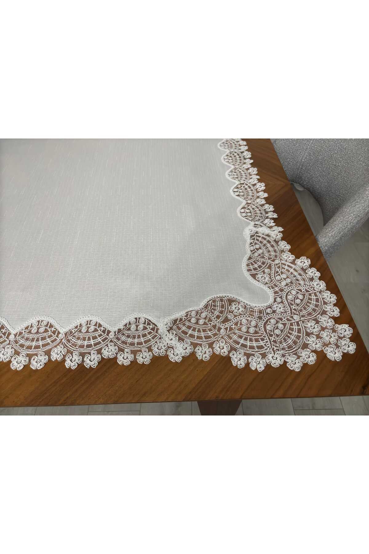 Masa Örtüsü Yemek Takımı 12 Kişilik 26 Parça Fransız Dantelli – Ekru1