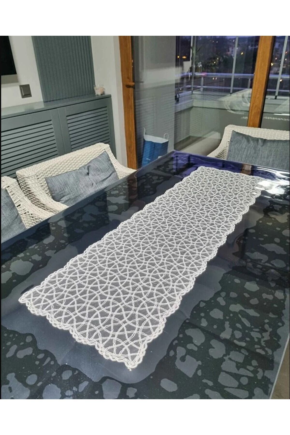 Fransız Dantel Detaylı Tek Runner, Masa Üzerine Runner, Masa Örtüsü Runneri
